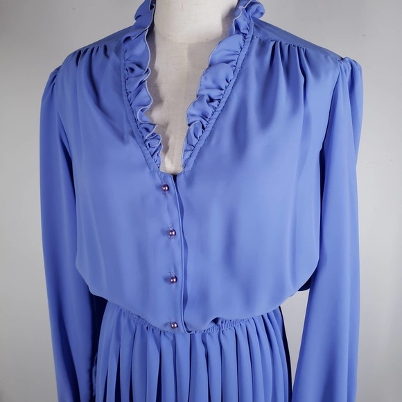Vintage Jo Hanna York Polyester Ruffle Trimmed Dress 18 L Periwinkle Blue - Picture 2 of 15